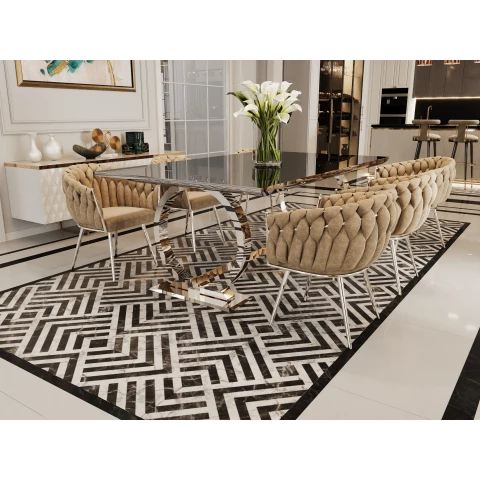 Stół hugo glamour srebrny 180x90 z czarnym blatem
