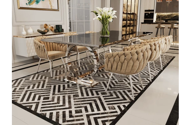 Stół hugo glamour srebrny 200x100 z czarnym blatem - design i funkcjonalnosc w parze