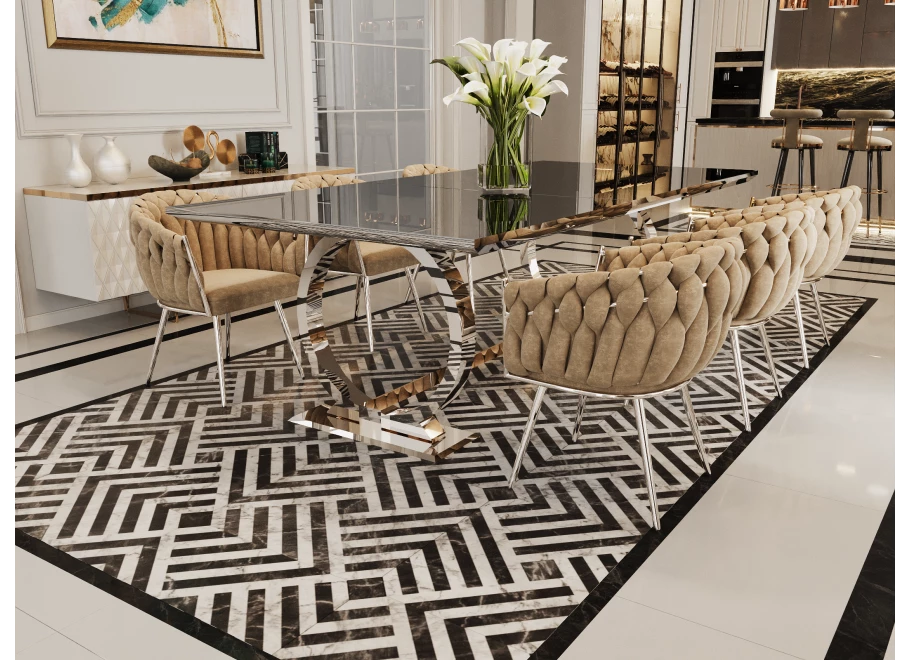 Stół hugo glamour srebrny 200x100 z czarnym blatem