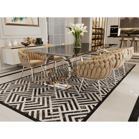 Stół hugo glamour srebrny 200x100 z czarnym blatem