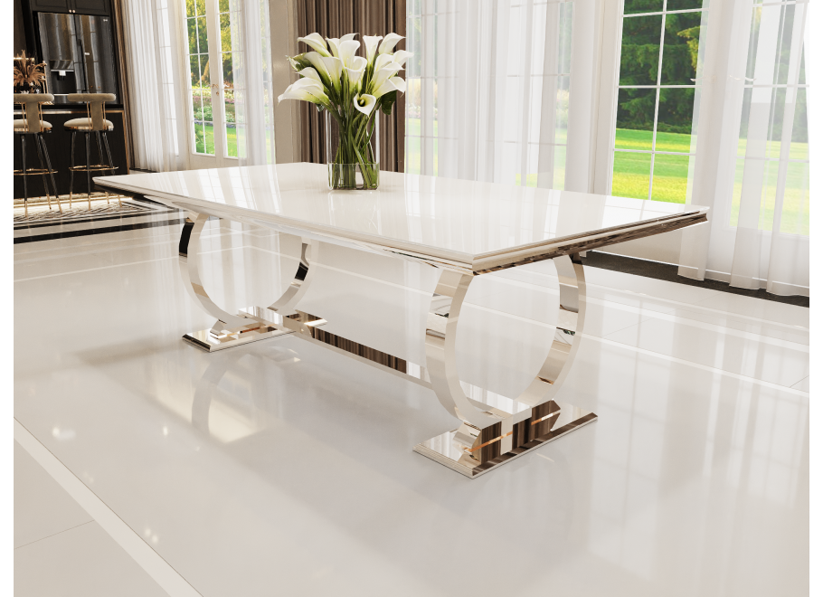 Stół hugo glamour srebrny 160x90 z białym blatem 6