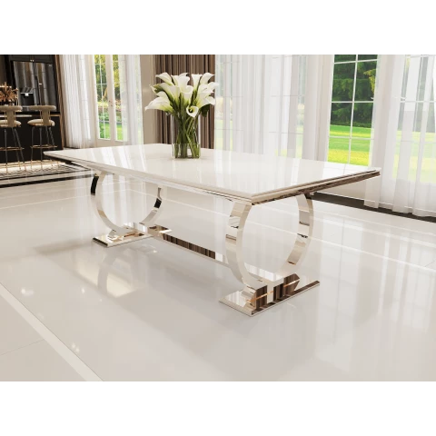 Stół hugo glamour srebrny 160x90 z białym blatem