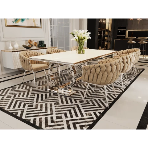Stół hugo glamour srebrny 160x90 z białym blatem