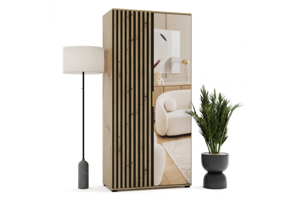 Szafa uchylna dwudrzwiowa z lamelami i lustrem na wymiar Lirena - design i funkcjonalnosc w parze