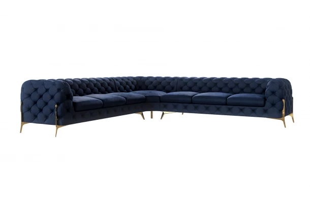 Narożnik siedmioosobowy pikowany glamour Chesterfield TEO HIGH 3+E+3 - wypoczynkowe