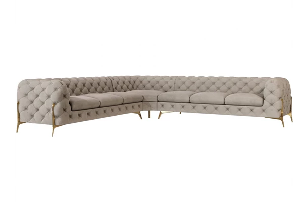 Narożnik siedmioosobowy pikowany glamour Chesterfield TEO HIGH 3+E+3 - otwarty