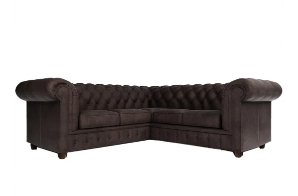 Narożnik pięcioosobowy z funkcją spania pikowany Chesterfield SOLARIS 2+E+2 - otwarty