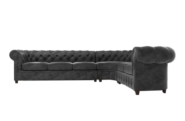 Narożnik sześcioosobowy z funkcją spania pikowany Chesterfield SOLARIS 3+E+2 - otwarty