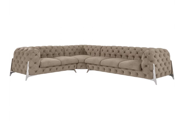 Narożnik sześcioosobowy pikowany glamour Chesterfield KALIFORNIA 2+E+3 - otwarty