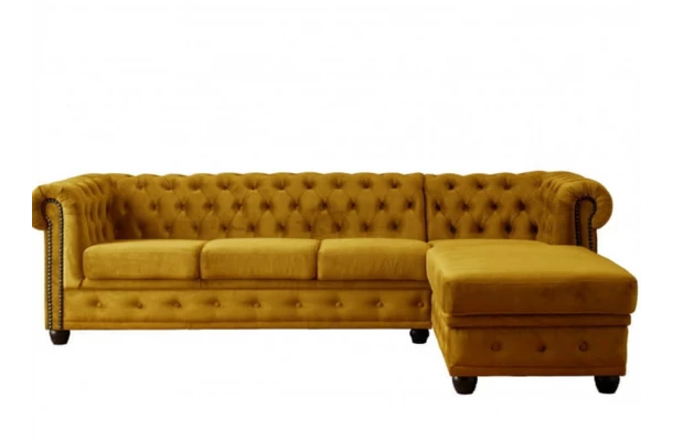 Narożnik pięcioosobowy z funkcją spania pikowany Chesterfield FELIX 3+OT - otwarty