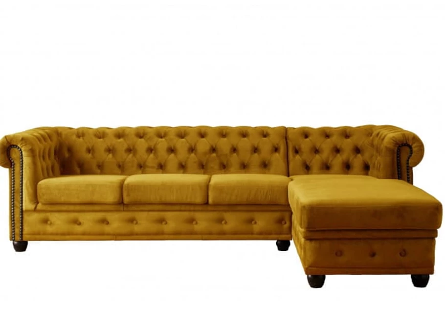 Narożnik pięcioosobowy z funkcją spania pikowany Chesterfield FELIX 3+OT