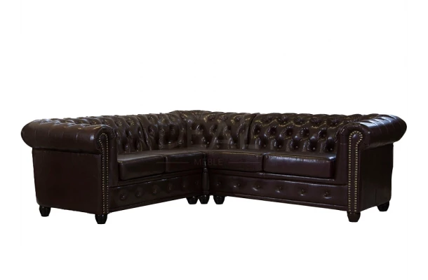 Narożnik pięcioosobowy pikowany Chesterfield FELIX 2+E+2 - otwarty