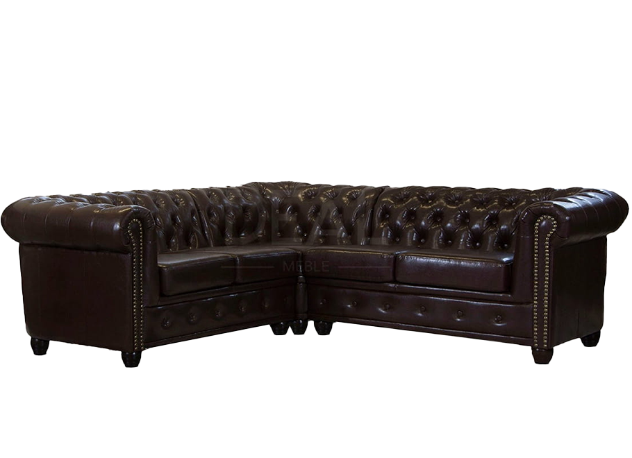 Narożnik pięciosobowy z funkcją spania pikowany glamour Chesterfield FELIX 2+E+2 1