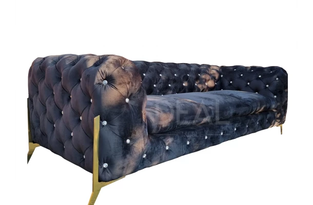 Sofa trzyosobowa pikowana glamour Chesterfield TEO HIGH BLINK 3 - trzyosobowe
