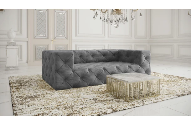 Sofa trzyosobowa pikowana premium Chesterfield BENTLEY - nowoczesne