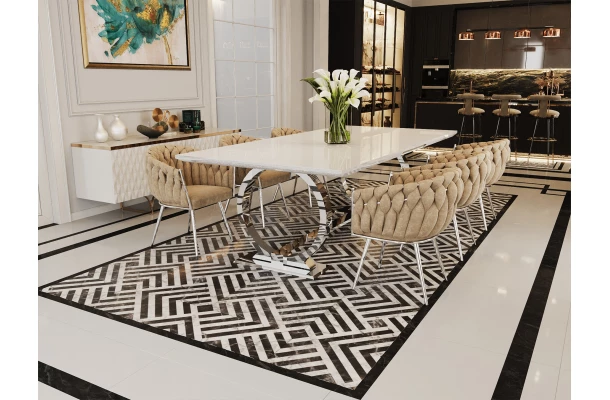 Stół hugo glamour srebrny z białym blatem 200x100 + wkładka 50 cm - design i funkcjonalnosc w parze