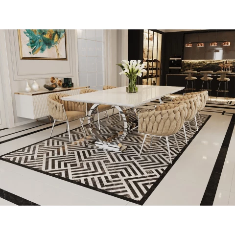 Stół hugo glamour srebrny z białym blatem 200x100 + wkładka 50 cm