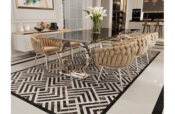 Stół hugo glamour srebrny z czarnym blatem 160x90 + wkładka 50 cm - design i funkcjonalnosc w parze