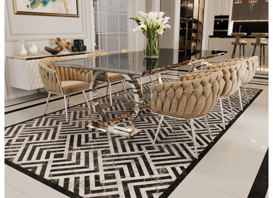 Stół hugo glamour srebrny z czarnym blatem 160x90 + wkładka 50 cm 2