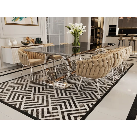 Stół hugo glamour srebrny z czarnym blatem 160x90 + wkładka 50 cm