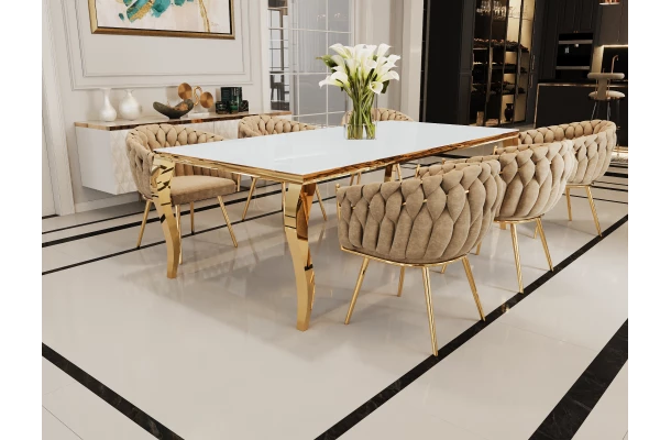 Stół elegance glamour złoty z białym szkłem 160x90 - design i funkcjonalnosc w parze
