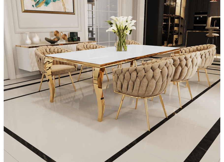 Stół elegance glamour złoty z białym szkłem 160x90 2