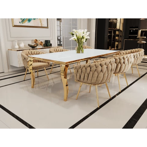 Stół elegance glamour złoty z białym szkłem 160x90