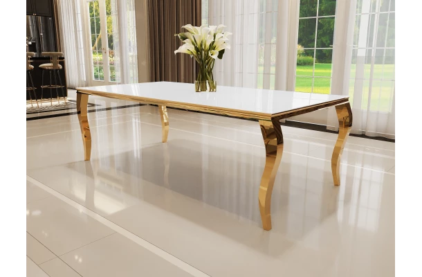 Stół elegance glamour złoty z białym szkłem 160x90 - design i funkcjonalnosc w parze