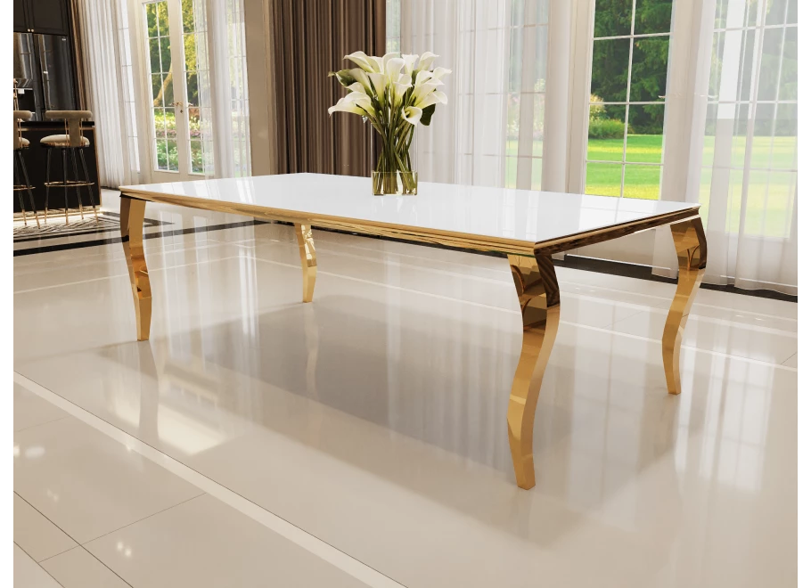 Stół elegance glamour złoty z białym szkłem 160x90