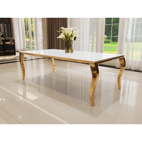 Stół elegance glamour złoty z białym szkłem 160x90