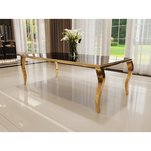 Stół elegance glamour złoty z czarnym szkłem 160x90