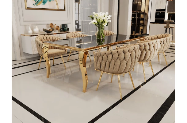 Stół elegance glamour złoty z czarnym szkłem 160x90 - design i funkcjonalnosc w parze