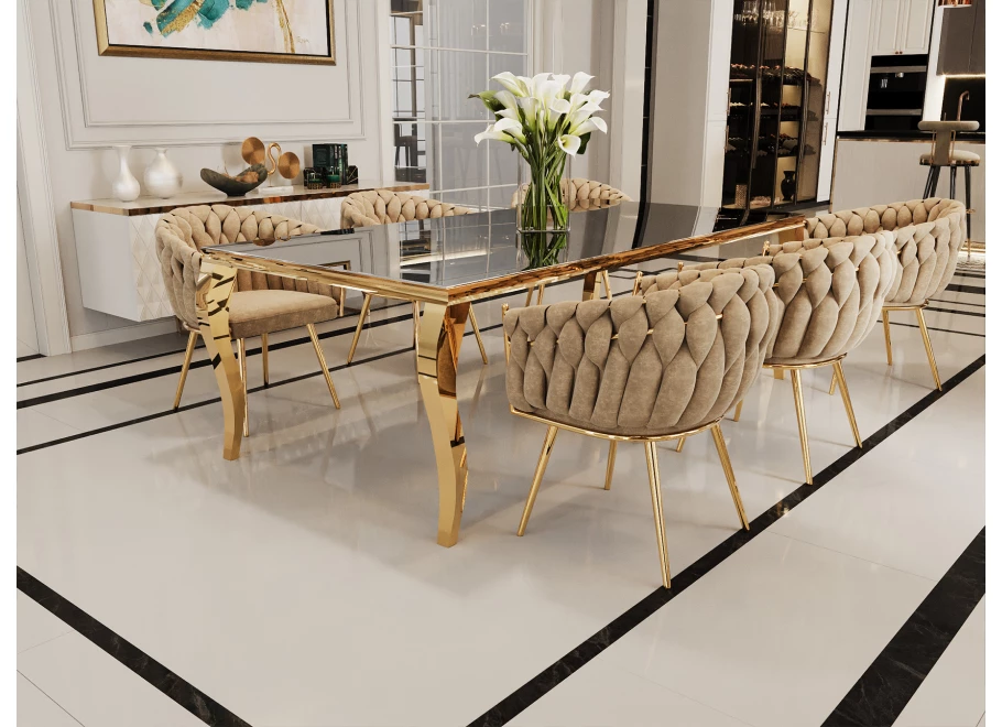 Stół elegance glamour złoty z czarnym szkłem 160x90