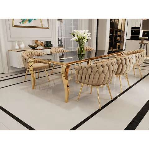 Stół elegance glamour złoty z czarnym szkłem 160x90
