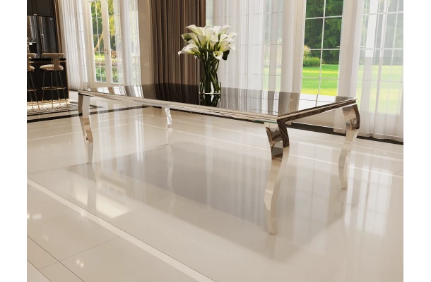 Stół elegance glamour srebrny z czarnym szkłem 160x90 - design i funkcjonalnosc w parze