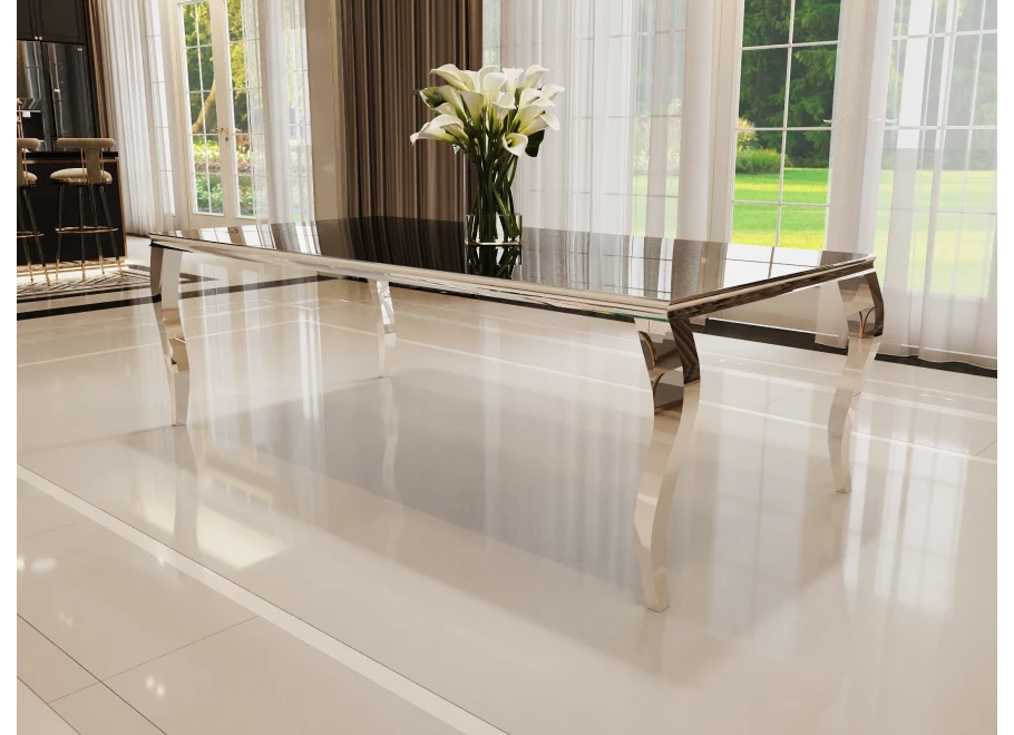 Stół elegance glamour srebrny z czarnym szkłem 160x90