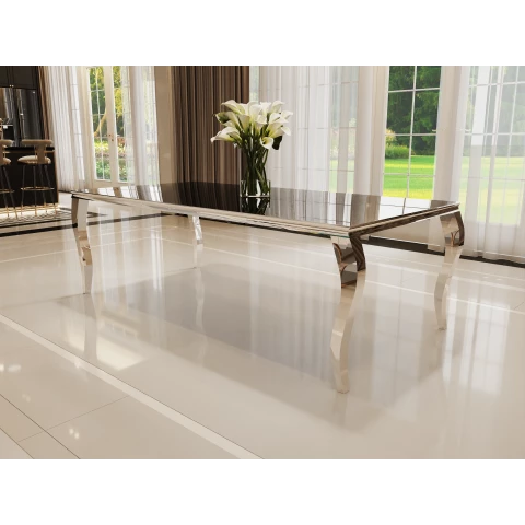 Stół elegance glamour srebrny z czarnym szkłem 160x90