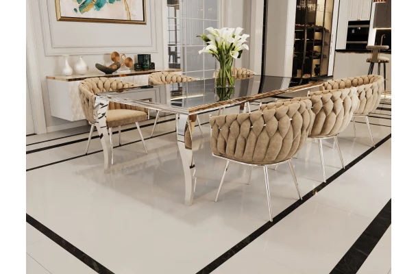 Stół elegance glamour srebrny z czarnym szkłem 160x90 - design i funkcjonalnosc w parze