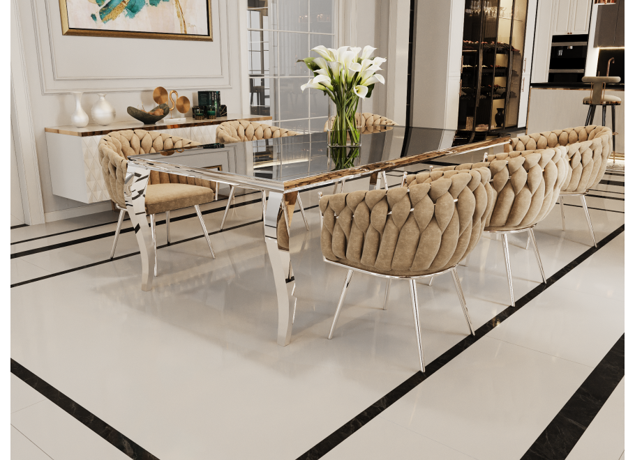 Stół elegance glamour srebrny z czarnym szkłem 160x90 2