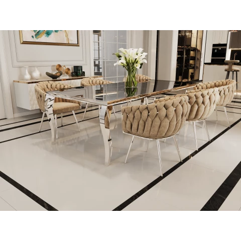 Stół elegance glamour srebrny z czarnym szkłem 160x90
