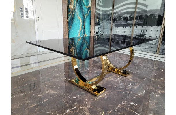 Stół hugo glamour srebrny 180x90 z czarnym blatem - design i funkcjonalnosc w parze