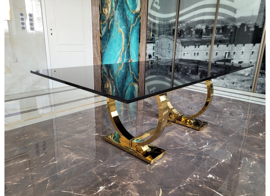 Stół hugo glamour srebrny 180x90 z czarnym blatem