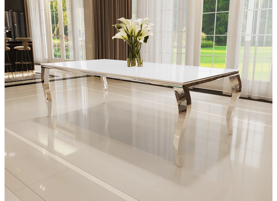 Stół elegance glamour srebrny z białym szkłem 160x90