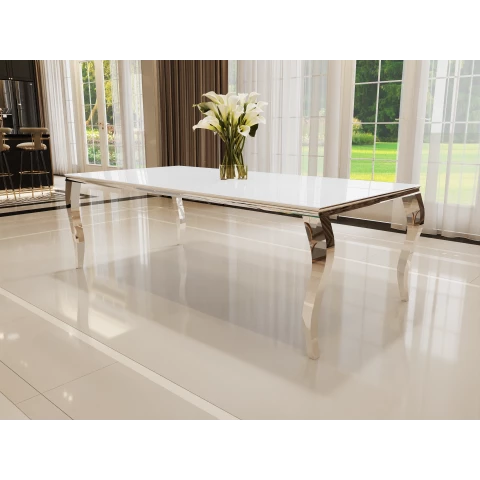 Stół elegance glamour srebrny z białym szkłem 160x90