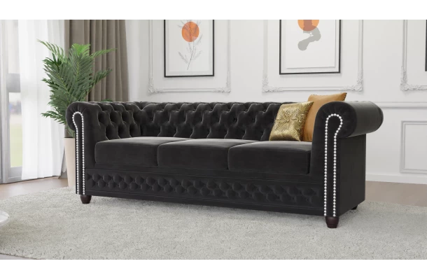 Sofa trzyosobowa z funkcją spania pikowana Chesterfield FELIX 3 - sofy Sofa trzyosobowa z funkcją spania pikowana Chesterfield FELIX 3 - sofy