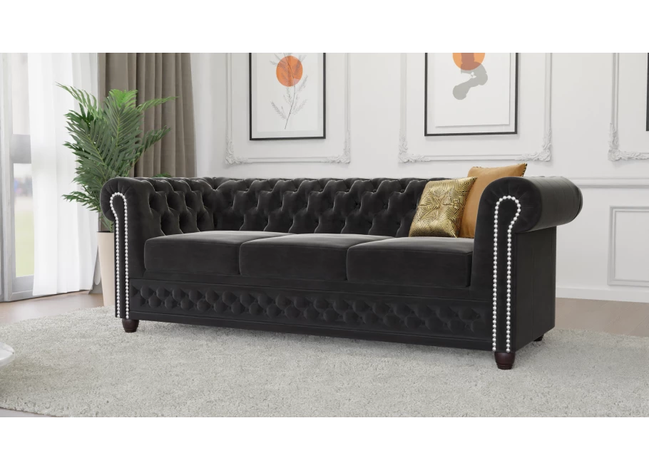 Sofa trzyosobowa z funkcją spania pikowana Chesterfield FELIX 3 Sofa trzyosobowa z funkcją spania pikowana Chesterfield FELIX 3