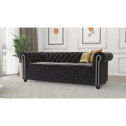 Sofa trzyosobowa z funkcją spania pikowana Chesterfield FELIX 3