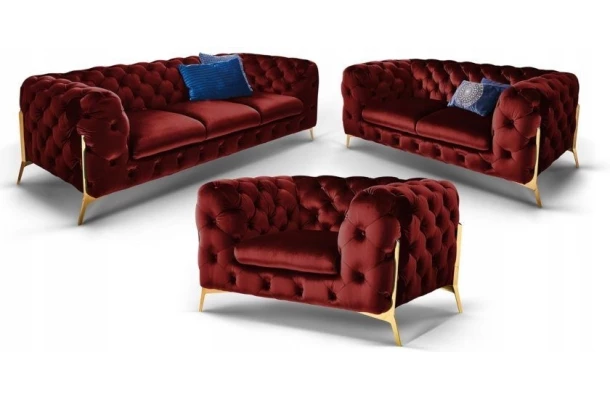 Zestaw mebli pikowanych glamour luksosowy 3+2+1 TEO HIGH - komplety