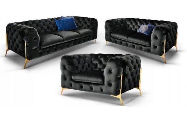 Zestaw mebli pikowanych glamour luksosowy 3+2+1 TEO HIGH - zestawy