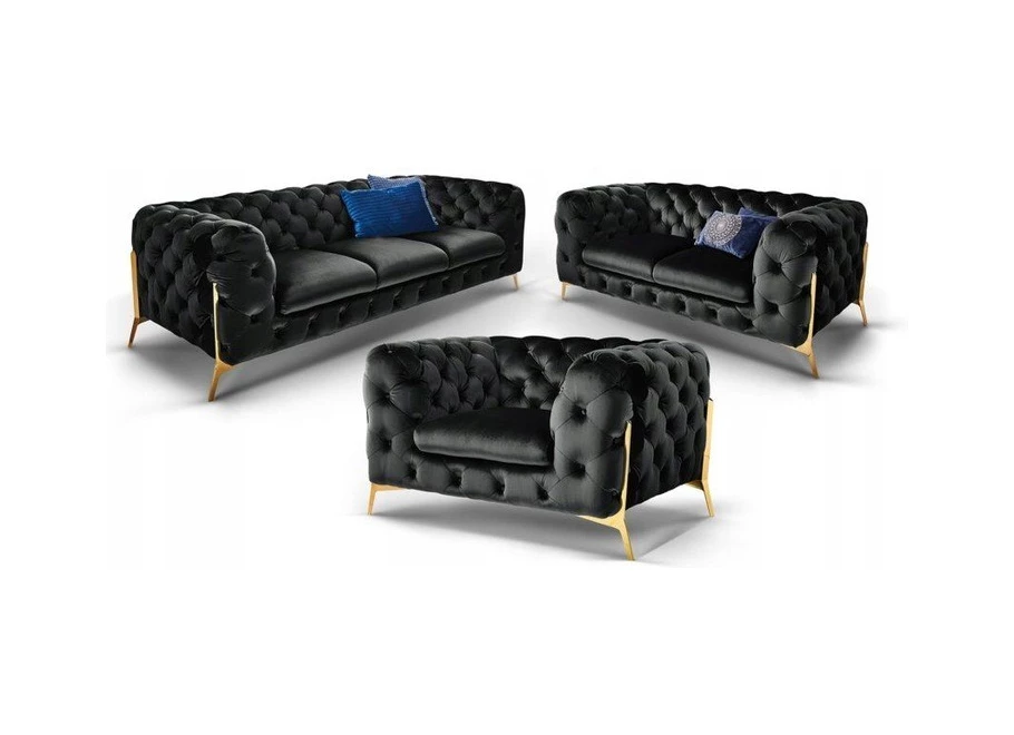 Zestaw mebli pikowanych glamour luksosowy 3+2+1 TEO HIGH